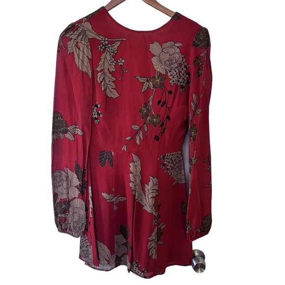 Reformation Deep Red Floral Long Sleeve Dress 0 - Picture 6 of 11